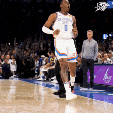 gif of a Oklahoma City Thunder player Jalen Williams celebrating