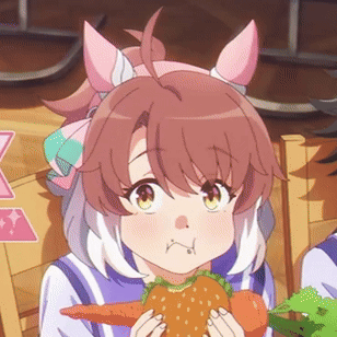Gif of character Dantsu Flame eating a burger, with a carrot in it.