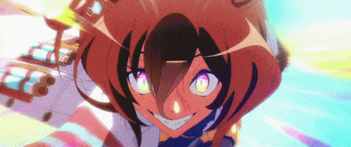 Gif of Agnes Tachyon charging up mid-run, launching off faster, surrounded by a chromatic effect.