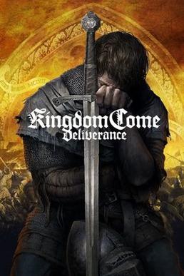 cover art of Kingdom Come: Deliverance, depicting character kneeling behind the hilt of a sword
