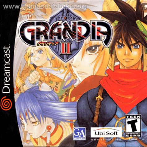 cover art for Grandia 2 featuring characters Ryudo, Tio, Roan, Millennia and Marek in action collage.