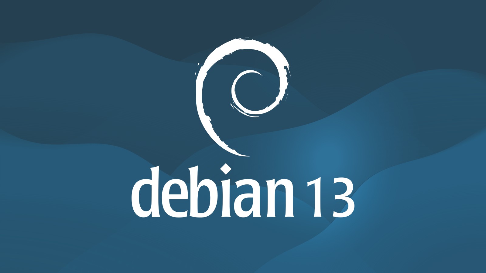 Debian 13 logo on blue abstract background