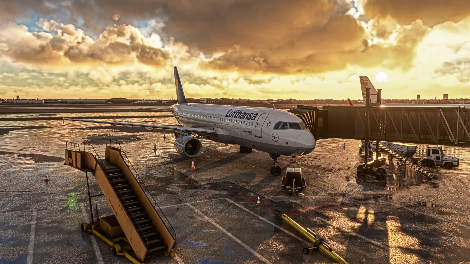 Screenshot of Lufthansa airliner parked at terminal