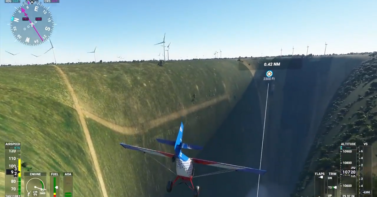Screenshot from MSFS showing ground elevation glitch