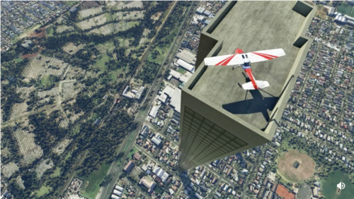 Screenshot from MSFS showing ground elevation glitch