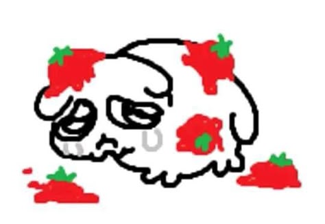 crudely drawn image of a dog-shaped creature, frowning and crying after being pelted with tomatoes