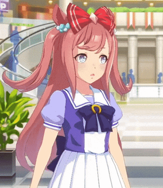 gif from umamusume, of Agnes Digital progressively fangirling about something off-screen until she faints.