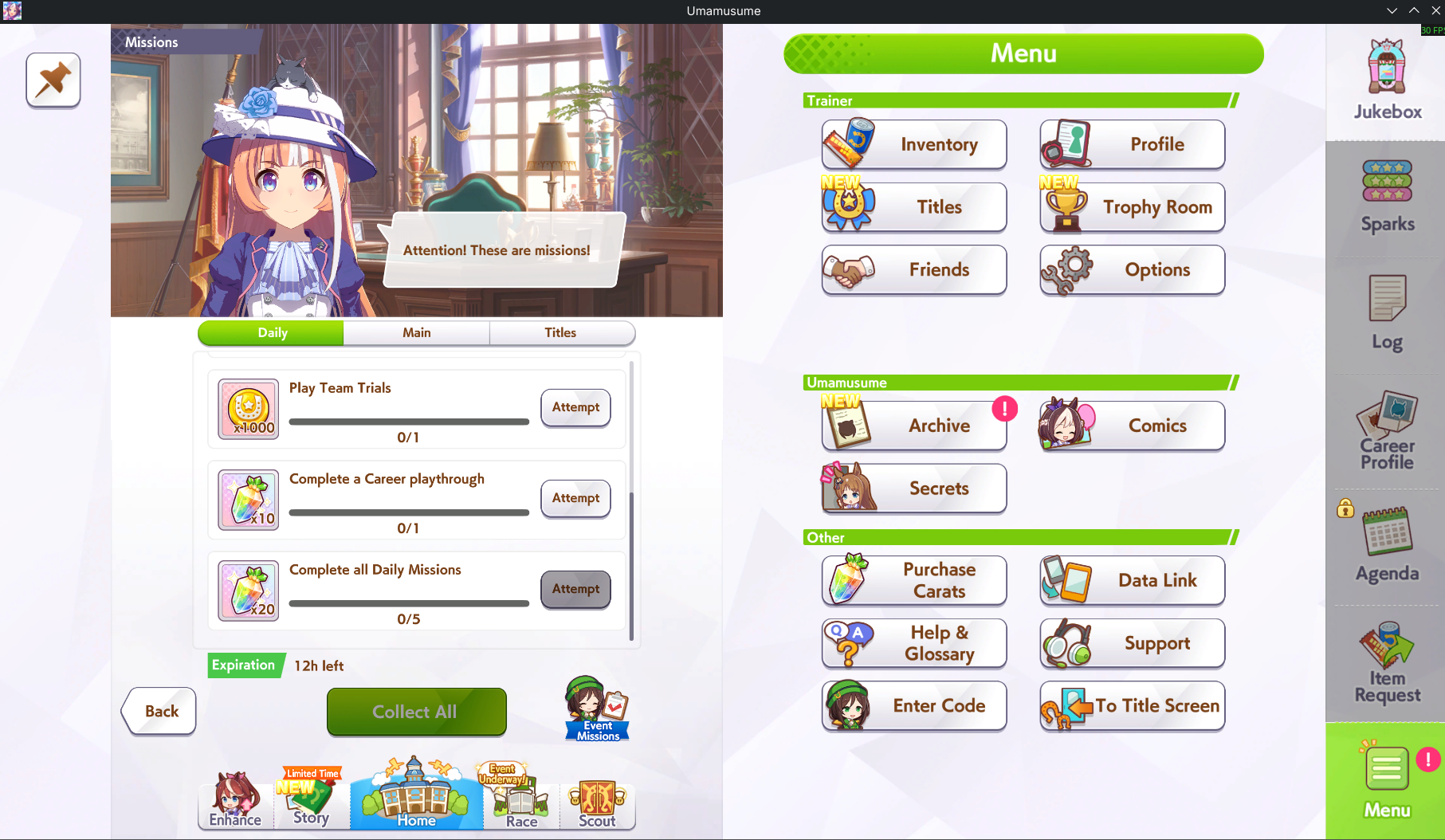 screenshop of game's daily mission screen